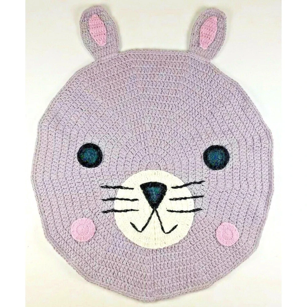 Handmade Crochet Small Area Rug Animal Mouse, Bunny, Bear, Play Rug Soft Nursery